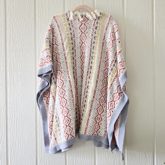 CAbi Siesta Multicolor Fringe Boho Western Poncho Open Front Cardigan Med/Large - Picture 4 of 12